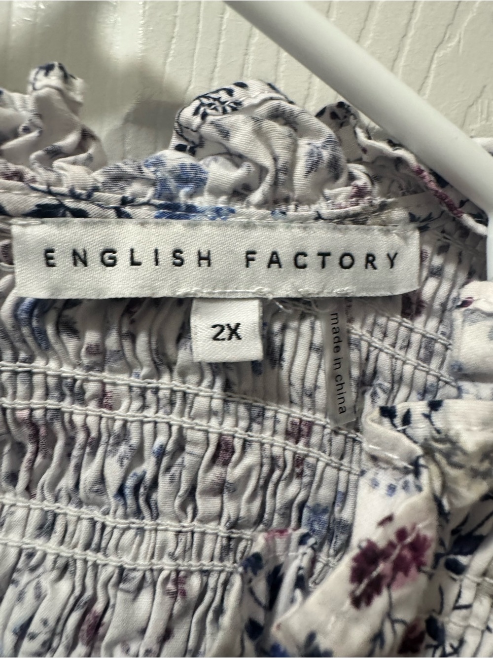 English Factory White Floral Smocked Peasant Top - Picture 3 of 6
